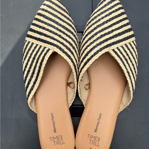 Time and Tru Women's Black and Cream Striped Mules - Picture 1 of 1